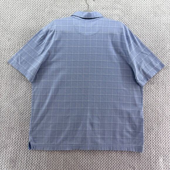 Jos A Bank Traveler Shirt Mens XL Blue Plaid Traditional Fit Polo Short Sleeve - Picture 5 of 11